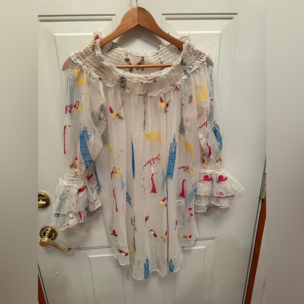European Chic Transparent Embroidery Shirt - Medium - London Champagne RARE
